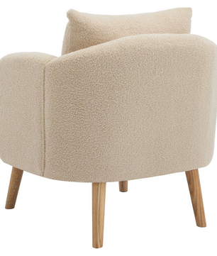 Teddyfluwelen Fauteuil met Extra Dikke Zitting Beige & Houten Poten