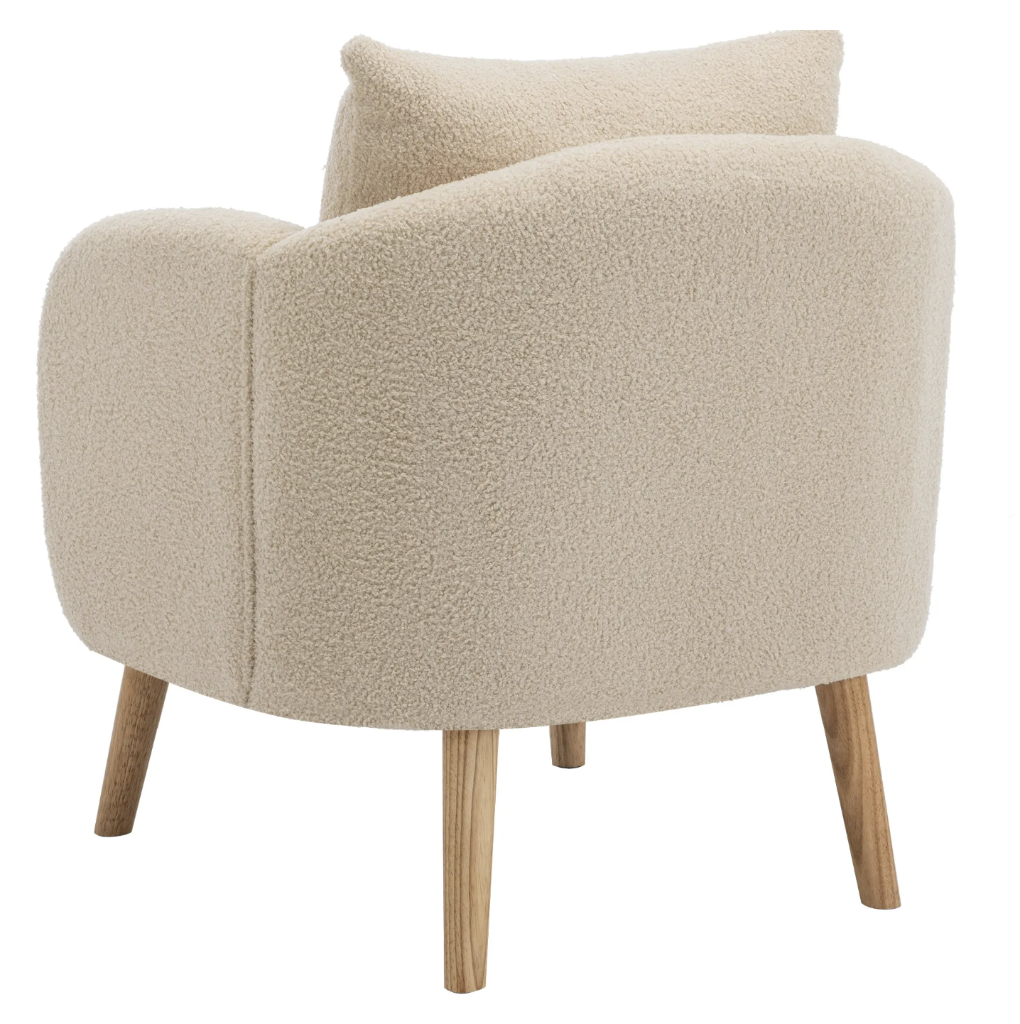 Teddyfluwelen Fauteuil met Extra Dikke Zitting Beige & Houten Poten