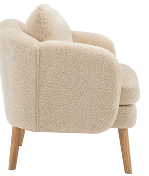 Teddyfluwelen Fauteuil met Extra Dikke Zitting Beige & Houten Poten