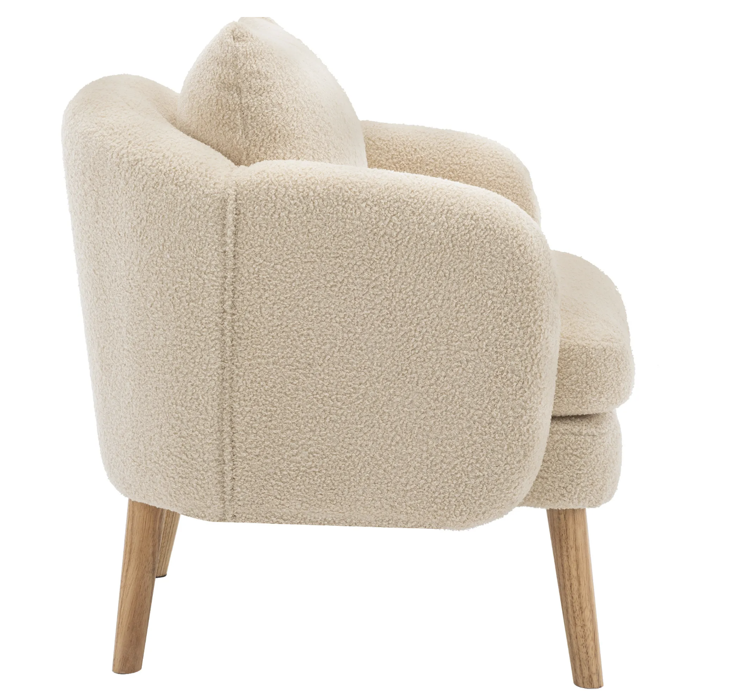 Teddyfluwelen Fauteuil met Extra Dikke Zitting Beige & Houten Poten