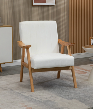 Witte Fluwelen Fauteuil met Houten Poten – Elegant & Comfortabel