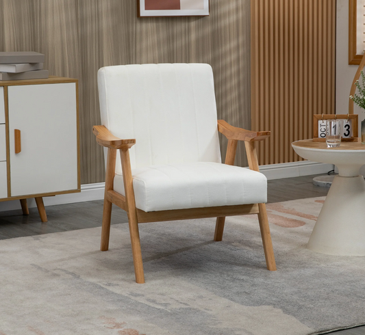 Witte Fluwelen Fauteuil met Houten Poten – Elegant & Comfortabel