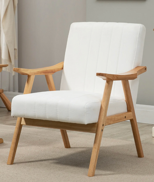 Witte Fluwelen Fauteuil met Houten Poten – Elegant & Comfortabel