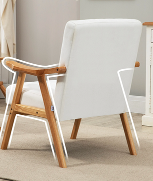 Witte Fluwelen Fauteuil met Houten Poten – Elegant & Comfortabel