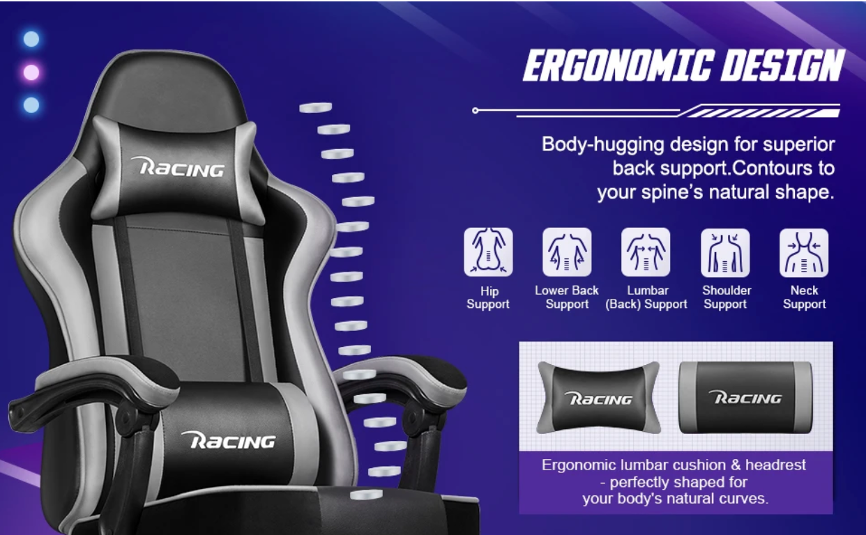 Ergonomische Gamingstoel – Verstelbaar, Voetsteun, 150 kg