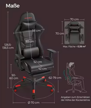 Ergonomische Gamingstoel met Voetsteun – Zwart met Rode Accenten