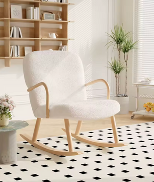 Schommelstoel van Teddystof met Poef – Ergonomisch & Comfort