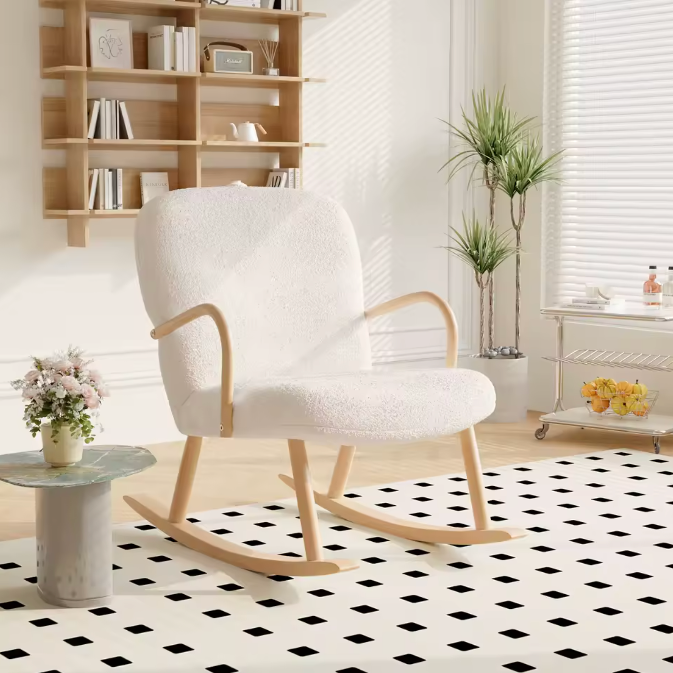 Schommelstoel van Teddystof met Poef – Ergonomisch & Comfort