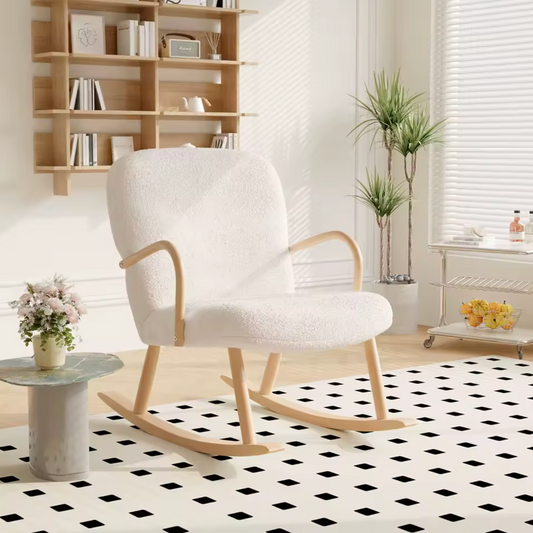 Schommelstoel van Teddystof met Poef – Ergonomisch & Comfort