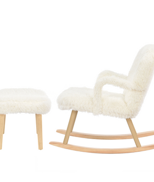 Schommelstoel van Teddystof met Poef – Ergonomisch & Comfort