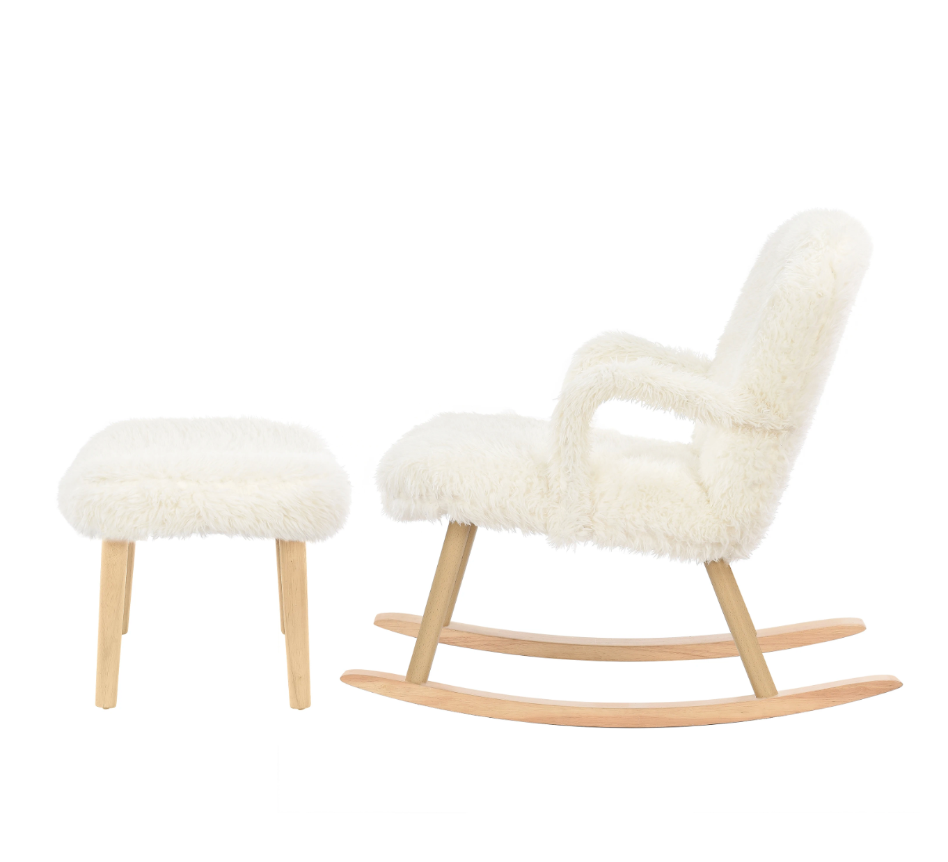 Schommelstoel van Teddystof met Poef – Ergonomisch & Comfort