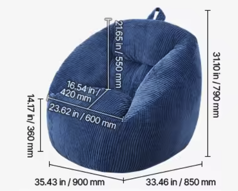 Zitzak met Traagschuim Blauw – Comfort & Opbergvak