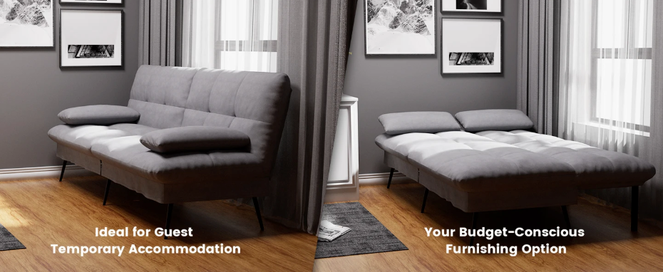 3-Zits Bank met Verstelbare Rug Grijs – Slaapbank & Hoekbank in Één, Comfortabel & Ruimtebesparend