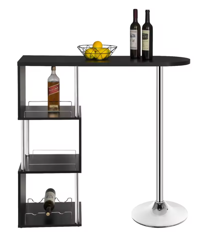 Bartafel met Opbergplanken – S-vormig Design & Flessenhouders, 113 cm Breed