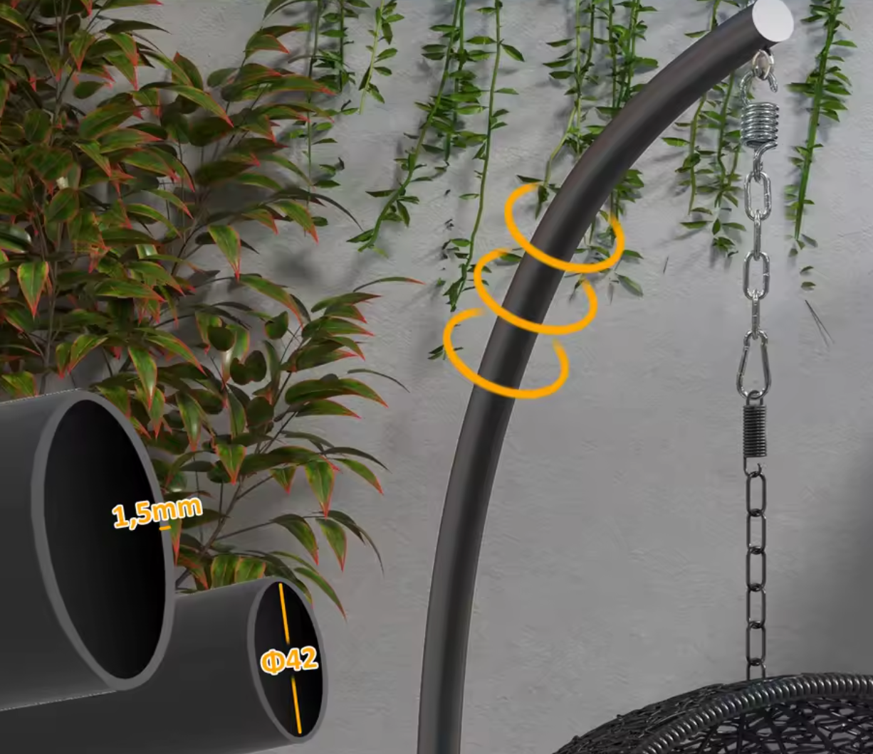 Hangstoel Standaard – Stalen Frame met Ronde Basis Ø102x195cm