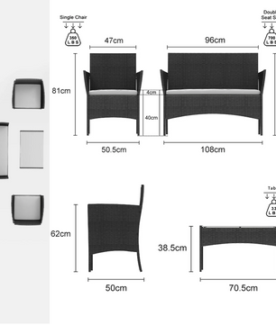 4-Delige Rotan Loungeset – Inclusief Tafel & Kussenset