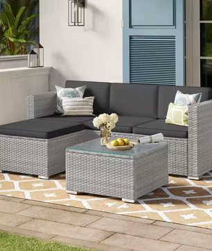 3-Delige Rotan Loungeset – Hoekbank met Tafel & Kussens