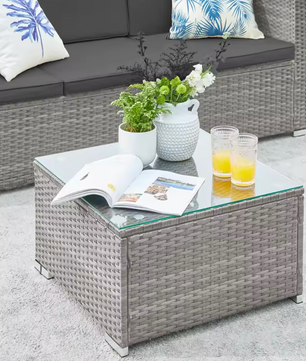 3-Delige Rotan Loungeset – Hoekbank met Tafel & Kussens
