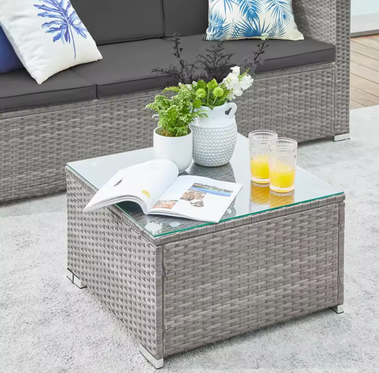 3-Delige Rotan Loungeset – Hoekbank met Tafel & Kussens