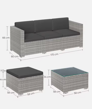 3-Delige Rotan Loungeset – Hoekbank met Tafel & Kussens