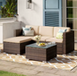 3-Delige Rotan Loungeset – Hoekbank met Tafel & Kussens