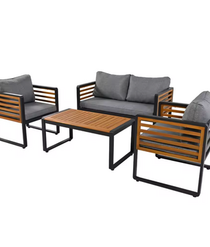 4-Delige Tuin Loungeset – IJzer & Hout, Comfortabele Zit