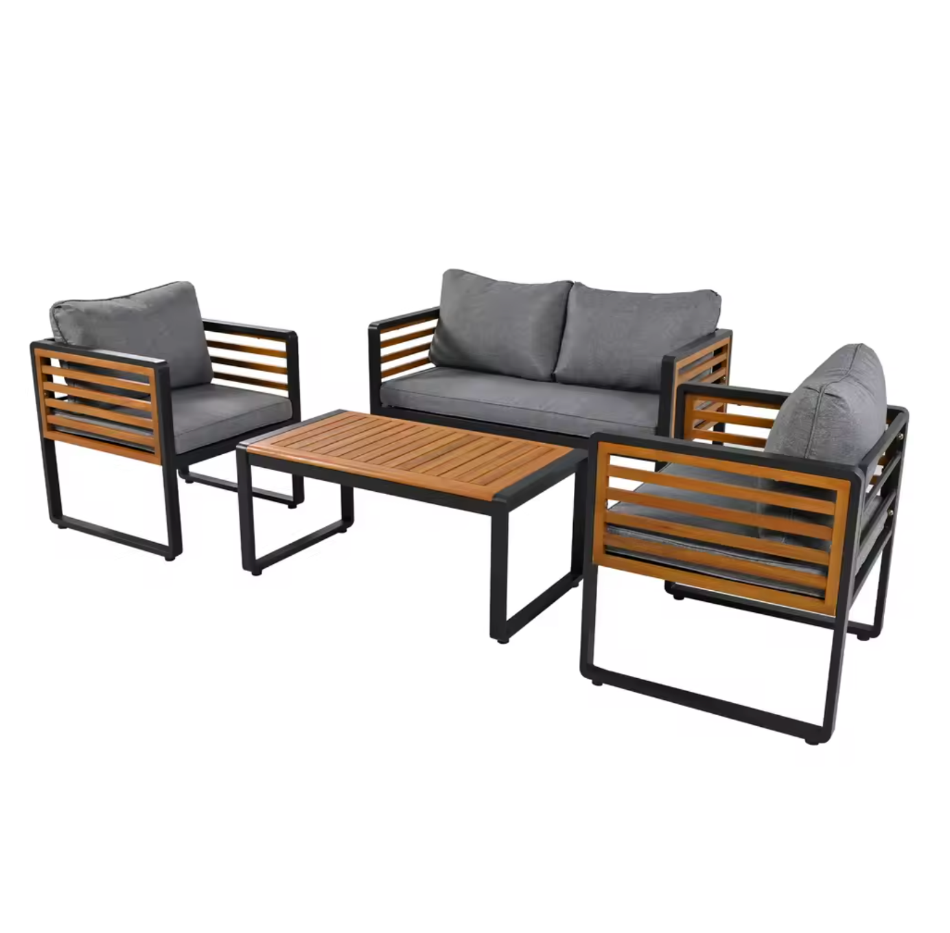 4-Delige Tuin Loungeset – IJzer & Hout, Comfortabele Zit