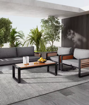 4-Delige Tuin Loungeset – IJzer & Hout, Comfortabele Zit