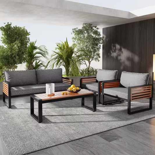 4-Delige Tuin Loungeset – IJzer & Hout, Comfortabele Zit