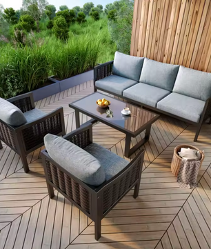 5-Delige Tuinset van Rotan – Inclusief Kussens & Glazen Tafel