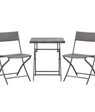 3-Delige Rotan Balkonset Grijs – Opvouwbaar & Ruimtebesparend – Bistroset