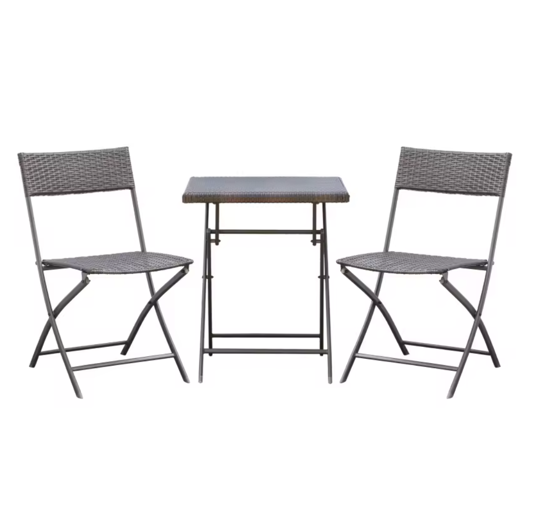 3-Delige Rotan Balkonset Grijs – Opvouwbaar & Ruimtebesparend – Bistroset