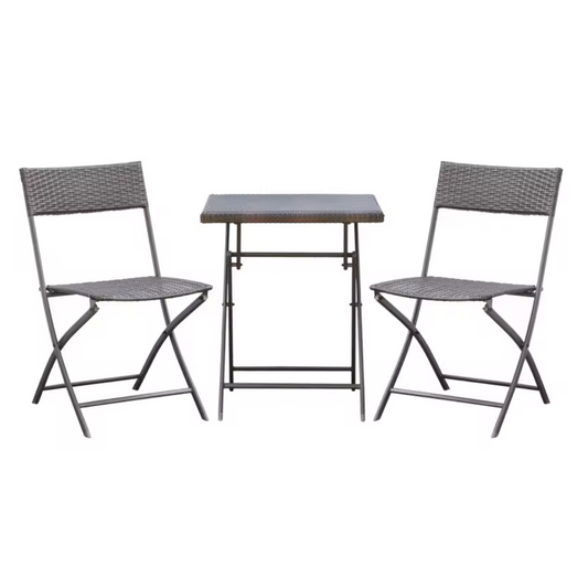 3-Delige Rotan Balkonset Grijs – Opvouwbaar & Ruimtebesparend – Bistroset