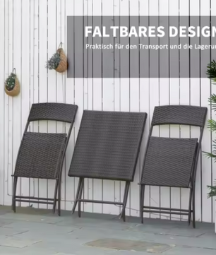 3-Delige Rotan Balkonset Grijs – Opvouwbaar & Ruimtebesparend – Bistroset
