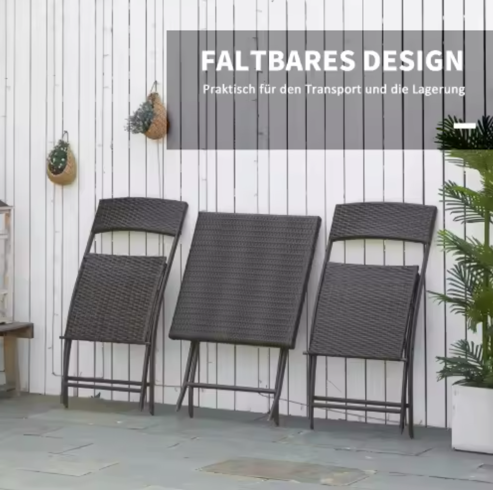 3-Delige Rotan Balkonset Grijs – Opvouwbaar & Ruimtebesparend – Bistroset