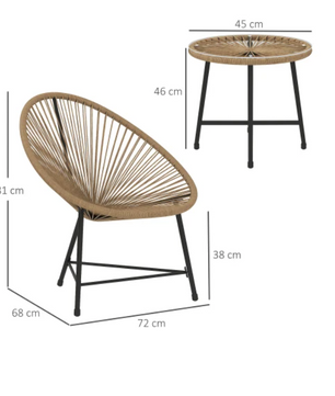 3-delige balkonset van hout en rotan – met tafel en 2 stoelen