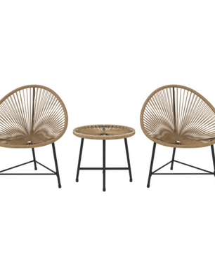 3-delige balkonset van hout en rotan – met tafel en 2 stoelen