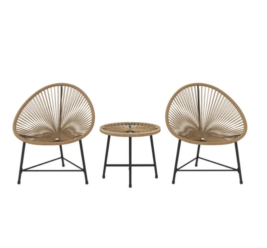 3-delige balkonset van hout en rotan – met tafel en 2 stoelen