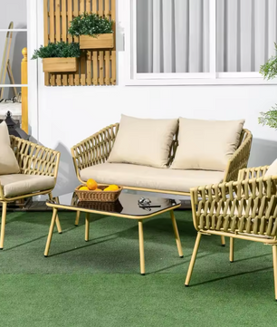 4-delige rotan tuinset met bank, stoelen en salontafel