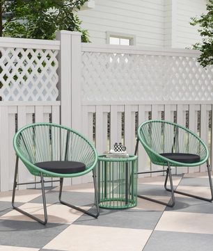 Balkonset 2-persoons rotan in het groen – 2 stoelen + tafel voor buiten