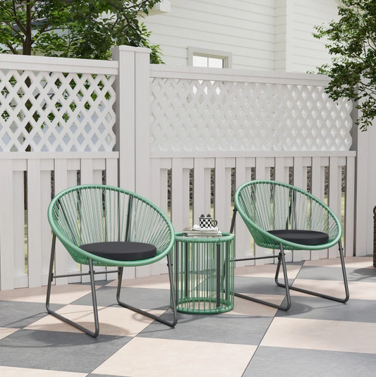 Balkonset 2-persoons rotan in het groen – 2 stoelen + tafel voor buiten