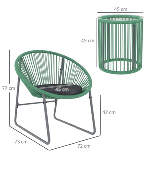 Balkonset 2-persoons rotan in het groen – 2 stoelen + tafel voor buiten