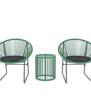 Balkonset 2-persoons rotan in het groen – 2 stoelen + tafel voor buiten