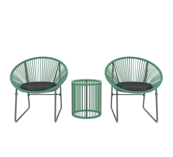 Balkonset 2-persoons rotan in het groen – 2 stoelen + tafel voor buiten