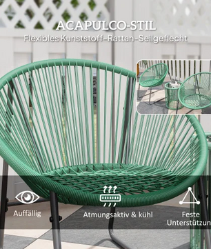 Balkonset 2-persoons rotan in het groen – 2 stoelen + tafel voor buiten