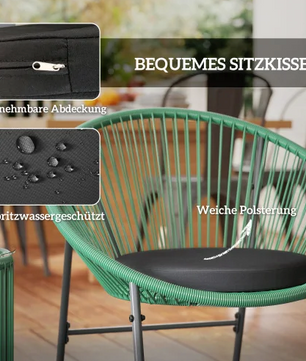 Balkonset 2-persoons rotan in het groen – 2 stoelen + tafel voor buiten