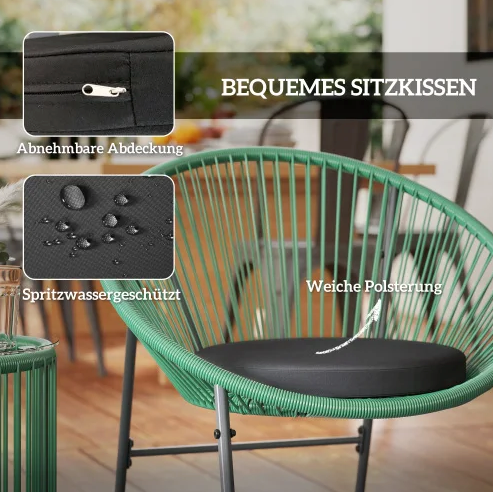 Balkonset 2-persoons rotan in het groen – 2 stoelen + tafel voor buiten