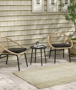 Tuinset 3-delig rotan – 2 stoelen met kussens + salontafel