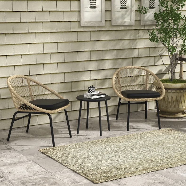 Tuinset 3-delig rotan – 2 stoelen met kussens + salontafel