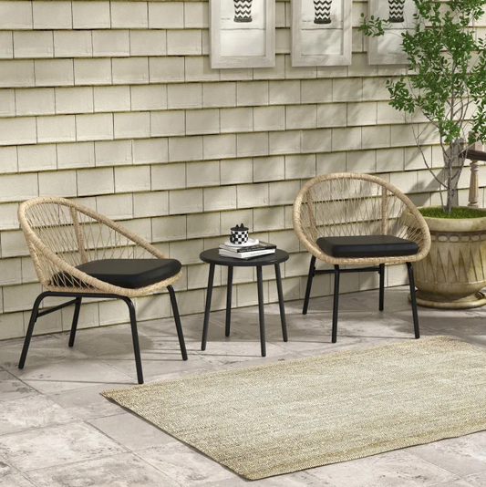 Tuinset 3-delig rotan – 2 stoelen met kussens + salontafel